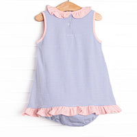 Hannah Skirted Bubble, Pink and Periwinkle Stripe