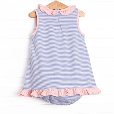 Hannah Skirted Bubble, Pink and Periwinkle Stripe