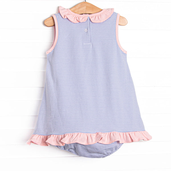 Hannah Skirted Bubble, Pink and Periwinkle Stripe