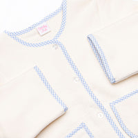Cuddle Up Coat, Cream and Blue Gingham Trim