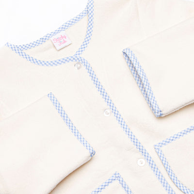 Cuddle Up Coat, Cream and Blue Gingham Trim