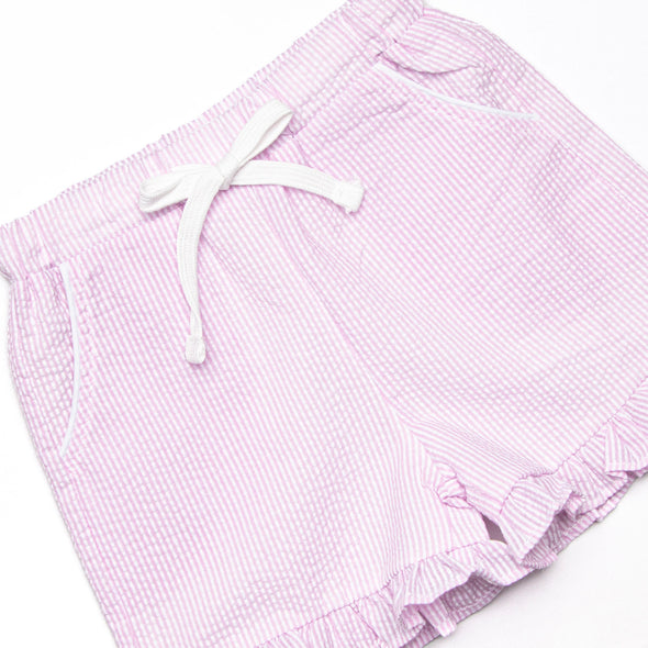 Serenity Seersucker Ruffle Pocket Shorts, (2 Colors)