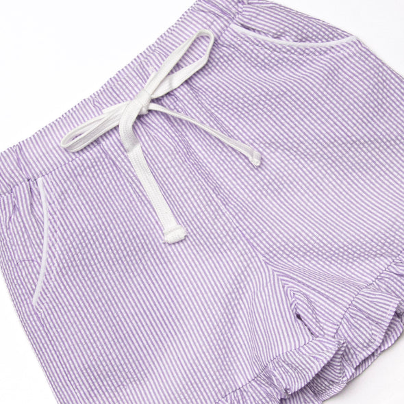 Serenity Seersucker Ruffle Pocket Shorts, (2 Colors)