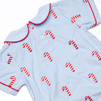 Candy Cane Craze Embroidered Boy Bubble, Blue