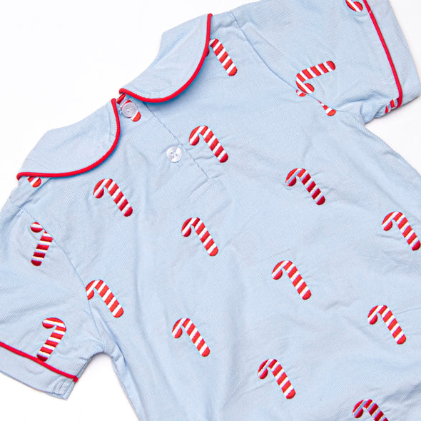 Candy Cane Craze Embroidered Boy Bubble, Blue