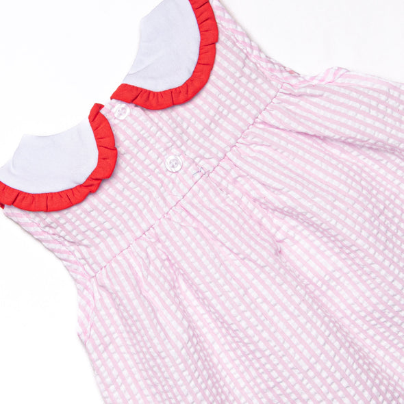 Time for School Seersucker Applique Dress, Pink