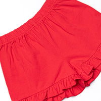 Time for School Seersucker Applique Ruffle Short Set, Pink