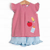 Elementary Essentials Applique Ruffle Short Set, Red