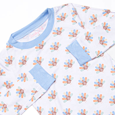 Turkey Trot Bamboo Pajama Set, Blue