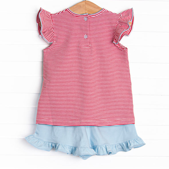 Elementary Essentials Applique Ruffle Short Set, Red