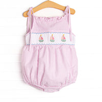 Coastal Cruise Smocked Bubble, Pink Seersucker