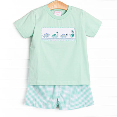 Dinosaur Days Smocked Short Set, Mint