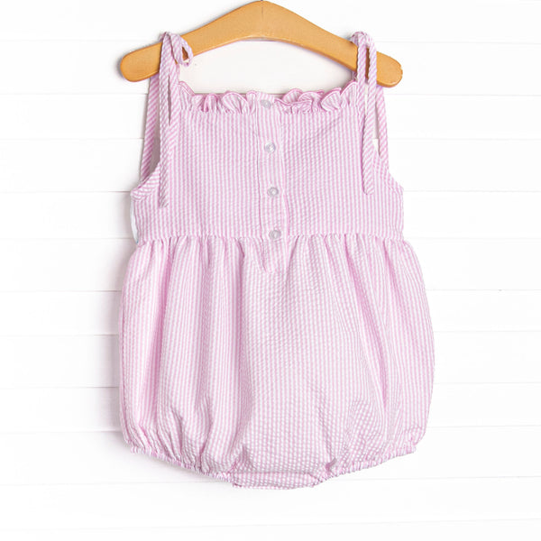 Coastal Cruise Smocked Bubble, Pink Seersucker