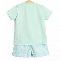 Dinosaur Days Smocked Short Set, Mint