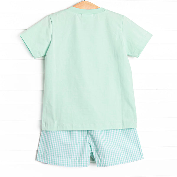 Dinosaur Days Smocked Short Set, Mint