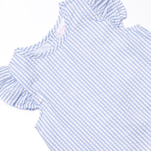 Pineapple Delight Applique Dress, Blue Seersucker