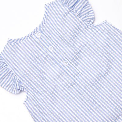 Pineapple Delight Applique Dress, Blue Seersucker