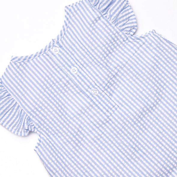 Pineapple Delight Applique Dress, Blue Seersucker
