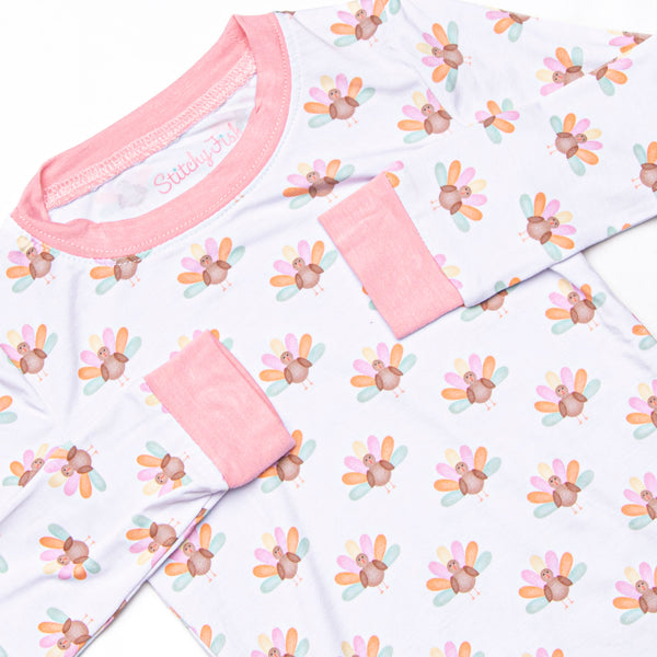 Turkey Trot Bamboo Pajama Set, Pink