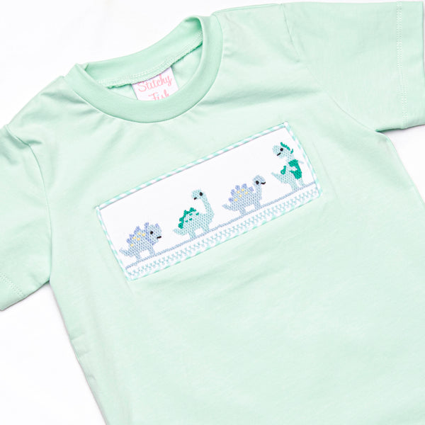 Dinosaur Days Smocked Short Set, Mint