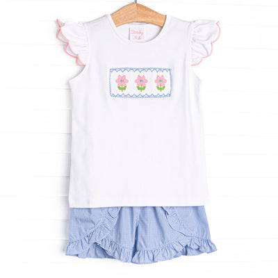 Petal Me Pretty Smocked Ruffle Short Set, Blue