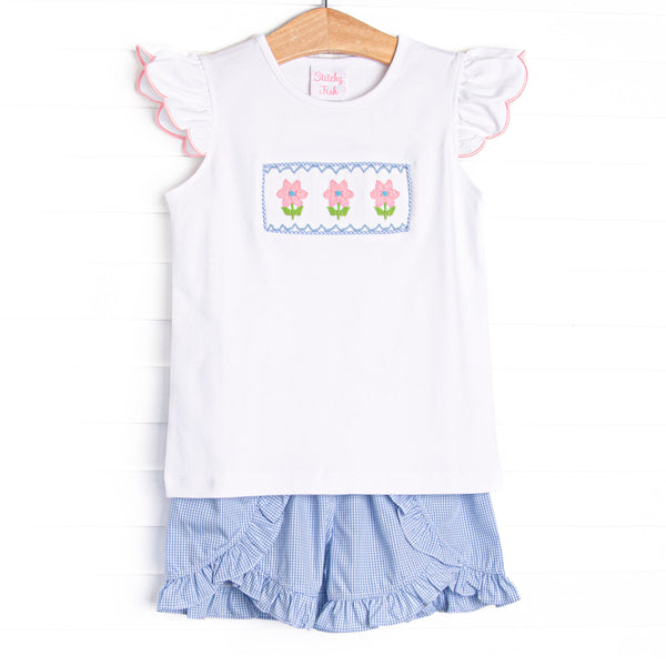 Petal Me Pretty Smocked Ruffle Short Set, Blue