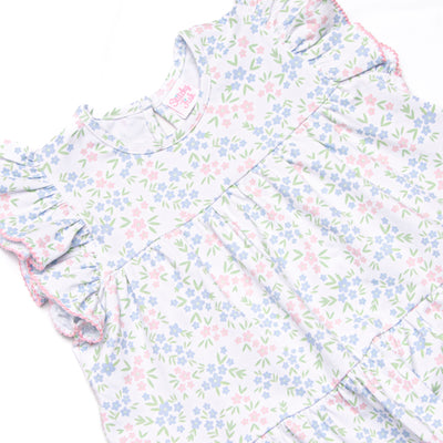 Rosette Blooms Tiered Dress, Blue