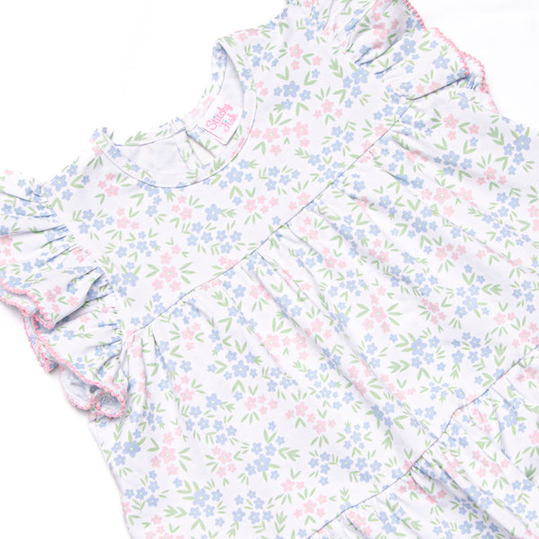 Rosette Blooms Tiered Dress, Blue