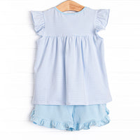 Teacher's Pet Applique Ruffle Short Set, Blue