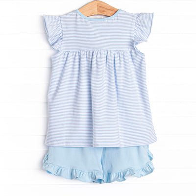 Teacher's Pet Applique Ruffle Short Set, Blue