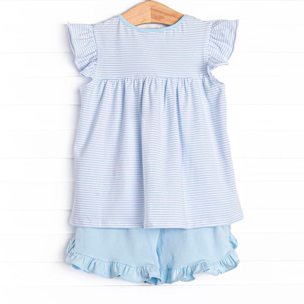 Teacher's Pet Applique Ruffle Short Set, Blue