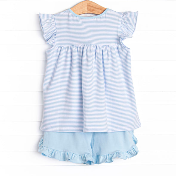 Teacher's Pet Applique Ruffle Short Set, Blue