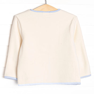 Cuddle Up Coat, Cream and Blue Gingham Trim