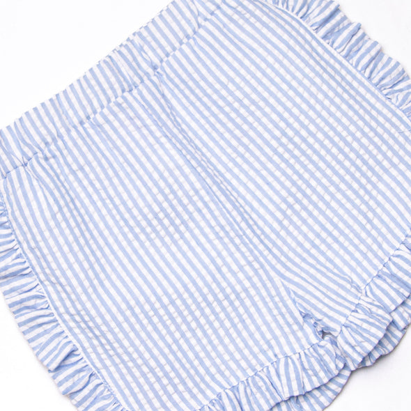 Pineapple Delight Applique Ruffle Short Set, Blue Seersucker