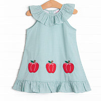 Apples to Apples Applique Ruffle Dress, Green