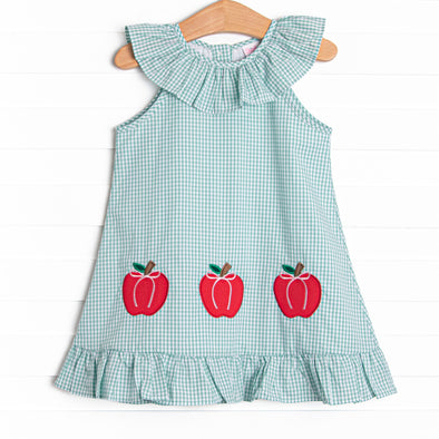 Apples to Apples Applique Ruffle Dress, Green