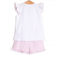 Coastal Cruise Smocked Ruffle Short Set, Pink Seersucker