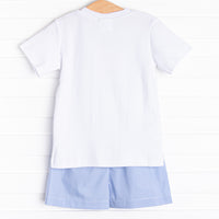 Fall Football Smocked Short Set, Blue