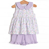 Picking Wildflowers Collared Short Set, Purple