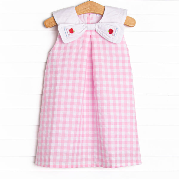 School Scholar Embroidered Dress, Pink