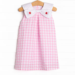 School Scholar Embroidered Dress, Pink