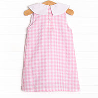 School Scholar Embroidered Dress, Pink