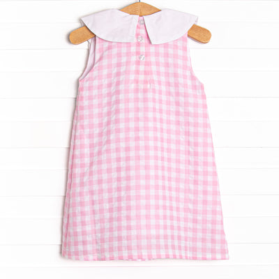 School Scholar Embroidered Dress, Pink