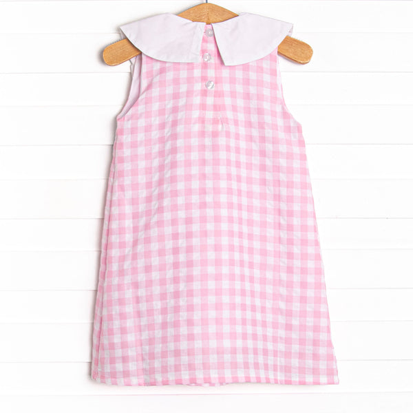 School Scholar Embroidered Dress, Pink