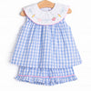 Back to School Banner Embroidered Ruffle Short Set, Blue