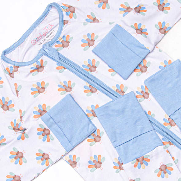 Turkey Trot Bamboo Zippy Pajama, Blue