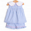 Back to School Banner Embroidered Ruffle Short Set, Blue