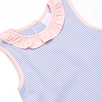 Hannah Skirted Bubble, Pink and Periwinkle Stripe