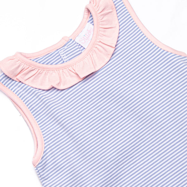 Hannah Skirted Bubble, Pink and Periwinkle Stripe