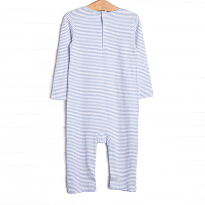 Pumpkin Patch Pick Pima Embroidered Rolled Neck Romper, Blue